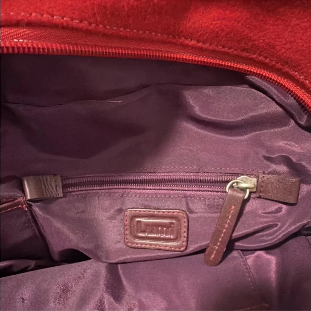 Lumi Red Shoulder Bag with Leather Trim, Snap & Zipper Accents, Multiple Pockets